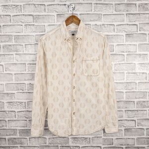 GENERAL QUARTERS Men's Button Down Shirt in Beige needle stripes size Small